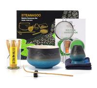 TEANAGOO Batidor de Matcha Japonés (7 piezas) Matcha Set Mtacha Kit Matcha Tazón con pico vertedor Batidor de Matcha de bambú CucharaN33,Gradient Navy Black