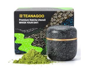 TEANAGOO - Bote de cerámica para té matcha | Minitarro portátil para guardar té matcha con tapa de aleación de aluminio, doble sello mantener 2,8 oz,para18g de matcha en polvo,X1, gris carbón