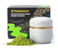 TEANAGOO - Bote de cerámica portátil para té matcha | Frasco de almacenamiento de 2,8 oz con doble sellado diseño compacto para 18 g de matcha, 5unidades, color blanco marfil con costura negra