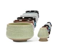 TEANAGOO Chawan Matcha cuenco de té y soporte para batidor Matcha, soporte Chasen, MB-6, 510 ML, verde claro mate con costura negra, 2 piezas/cajas.…