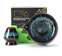 TEANAGOO Juego de 2 cuencos para matcha con boquilla, de cerámica de 510 ml y soporte para batidor, matcha chawan azul con soporte, cuenco para mezclar té verde, regalo para amigos/familiares