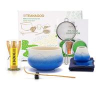 TEANAGOO Juego de 7 batidores de matcha, juego de matcha azul, kit de polvo matcha de ceremonia, juego de té matcha para hacer café con leche, juego de batidor de matcha y cuenco con cuchara y