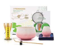 TEANAGOO Juego de 7 batidores de matcha, juego de matcha rosa, kit de polvo de matcha de ceremonia, juego de té matcha para hacer café con leche, juego de batidor de matcha y cuenco con cuchara y