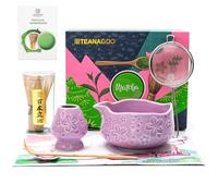 TEANAGOO Juego de 7 batidores matcha morados con diseño de flor de cerezo, kit completo de ceremonia, cuenco de cerámica Chawan con boquilla, batidor y accesorios, juego de té matcha tradicional para