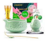 TEANAGOO Juego de batidor de matcha, juego de 7 piezas de matcha azul verde, kit de matcha de ceremonia, juego de té matcha para hacer café con leche, cuenco de cerámica (chawan) con boquilla y
