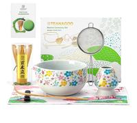 TEANAGOO Juego de batidor de matcha, juego de 7 piezas de matcha blanco, kit de matcha de ceremonia, juego de té matcha para hacer café con leche, cuenco de cerámica (chawan) con boquilla y batidor