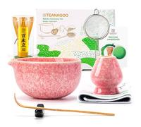 TEANAGOO Juego de batidor de matcha, juego de 7 piezas de matcha rosa, kit de ceremonia de té matcha para hacer café con leche, cuenco de cerámica (chawan) con boquilla y batidor, regalo para los