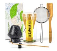 TEANAGOO Juego de batidores de matcha, batidor de bambú (100 puntas) con soporte, juego de iniciación tradicional de 6 piezas, cuchara (chashaku), cuchara de té, casen de bambú para hacer café con