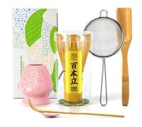 TEANAGOO Juego de batidores matcha, juego de 6 piezas de iniciación tradicional, batidor de 100 puntas con soporte de flor de cerezo rosa, cuchara (chashaku), cuchara de té, casón de bambú, accesorio
