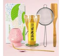 TEANAGOO Juego de batidores matcha, juego de 6 piezas de iniciación tradicional, batidor de 100 puntas con soporte de flor de cerezo rosa, cuchara (chashaku), cuchara de té, casón de bambú, accesorio