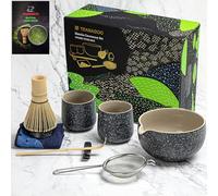 TEANAGOO Juego de Matcha Batidor de Matcha Tazón de Matcha con pico vertedor Cuchara Batidor de Matcha1 Juego de Té Japonés (7pcs) + 2 Tazas(7.2oz),S1,Gris Carbón
