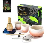 TEANAGOO Juego de Matcha Batidor de Matcha Tazón de Matcha con pico vertedor Cuchara Batidor de Matcha. Juego de té japonés (7pcs) + 2 tazas (5.6oz),S35,Gradient Pink White