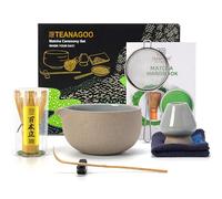 TEANAGOO Juego de té japonés (7 piezas), juego de batidor Matcha, cuenco Matcha con pico, batidor Matcha de bambú (Chasen), pala (Chashaku), juego para preparar té. N2, gris más oscuro…