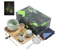 TEANAGOO Juego de té japonés, juego de batidores Matcha, cuenco batidor de bambú Matcha (chasen), pala (chashaku), soporte para batidor, O6, bandeja de té en polvo de té verde