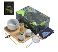 TEANAGOO Juego de té Matcha, Juego de té japonés, Tazón Matcha, Batidor de bambú Matcha, Cuchara, Tamiz, Soporte para batidor, Juego de batidor O5, Kit de té verde en polvo Bandeja de té