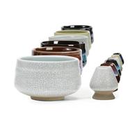 TEANAGOO Matcha Batidor y soporte para tazón y batidor, soporte Chasen, MB-5, 510 ML, 2 piezas/cajas, blanco marfil mate con costura negra, tazas para tazones de Matcha…