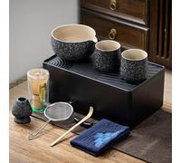 TEANAGOO Matcha Kit + 2 Tazas con caja de almacenamiento, 12 Pcs Travel Matcha Tea Set, Cerámica Matcha Bowl (18oz), Matcha Cup(7.2oz), Bamboo Whisk, WS1, Rock Charcoal Grey