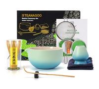 TEANAGOO Matcha Kit(7 piezas) Juego de batidores de matcha Tazón de matcha con pico Batidor de matcha de bambú (Chasen) Cuchara (Chashaku). N31, Azul degradado