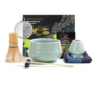 TEANAGOO Matcha Kit (7pcs.) Batidor de Matcha Kit de Mtacha Cuenco de Matcha Batidor de Matcha de Bambú (Chasen) Cuchara (chashaku) Soporte para batidor. N26, azul celadón, té Matcha
