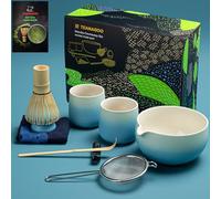 TEANAGOO Matcha Set Matcha Whisk Matcha Bowl con pico vertedor Scoop Matcha Whisk Holder Tea Making Kit. Juego de Té Japonés (7pcs) + 2 Tazas(7.2oz),S31,Azul degradado