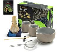 TEANAGOO Matcha Whisk Set Tazón de Matcha con pico de fundición Bambú Matcha Whisk Scoop Matcha 1 juego de té japonés (7 piezas) + 2 tazas (7,2 oz), S2, gris oscuro.