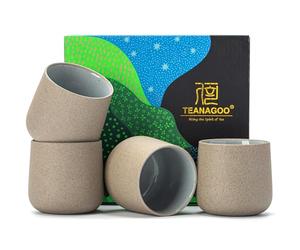 TEANAGOO Taza de té de cerámica japonesa, 205 ml, gris oscuro, H4, 4 piezas/caja, tazas de té japonesas ocupadas, tazas de té chinas, tazas de té asiáticas, tazas de té sin asas
