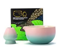 TEANAGOO Tazón de Cerámica Japonesa Matcha con Batidor,18 OZ.K11,Verde Rosa Degradado,Tazón de Té Matcha Chawan,Tazón de Cerámica Matcha,Tazones de Té para...