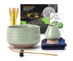 TEANAGOO Te Matcha Kit, Matcha Kit 7 piezas de Batidor con Pico Vertedor, Set de Regalo de para la Ceremonia del Té, juego de té para hacer café con leche( (Verde))