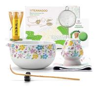 TEANAGOO Te Matcha Kit, Matcha Kit 7 piezas de matcha blanco, kit de matcha de ceremonia, juego de té matcha para hacer café con leche, cuenco de cerámica (chawan) con boquilla y batidor