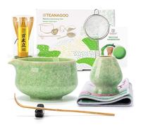 TEANAGOO Te Matcha Kit, Matcha Kit 7 piezas verde, kit de matcha de ceremonia, juego de té matcha para hacer café con leche, cuenco de cerámica (chawan) con boquilla y batidor