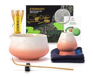 TEANAGOO Te Matcha Kit, Matcha Set 7 piezas de Batidor con Pico Vertedor, Set de Regalo de para la Ceremonia del Té,Naranja Degradado Blanco