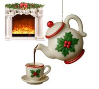 Teapot Christmas Ornaments | 2D Acrylic Tea Pot Christmas Decorations | Rustic Bag Charm Home Decor for Wall Indoor Outdoor Garden Yard Window Shelf Car Fireplace Office Room
