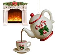 Teapot Christmas Ornaments | 2D Acrylic Tea Pot Christmas Decorations | Rustic Bag Charm Home Decor for Wall Indoor Outdoor Garden Yard Window Shelf Car Fireplace Office Room