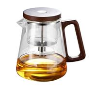 Teapot with Infuser, Steeping Strainer Glass, Press Control Filter, Heat Resistant Borosilicate, Wooden Handle Grip, Perfect for Home Studio Tea Room, Loose Leaf Brewing Serving