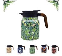 Teapot with Vintage Floral Pattern, Spill-Free V-Spout, Multi-layer Insulation, Stainless Steel Thermal Carafe for Tea & Coffee (Green)