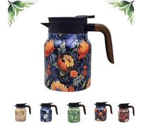 Teapot with Vintage Floral Pattern, Spill-Free V-Spout, Multi-layer Insulation, Stainless Steel Thermal Carafe for Tea & Coffee (Purple)