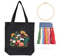 Teaque DIY Canvas Tote Bag Kit de Bordado con patrón，Include Embroidery Bag with Flower Pattern,Bamboo Embroidery Hoops, Color Threads and Tool para Artes de Bricolaje, Manualidades, Costura ferroso