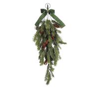 Teardrop Christmas Wreath, Red Berry Swag with Velvet Bow, Holiday Decor