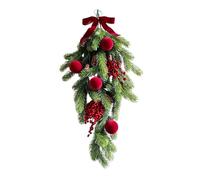 Teardrop Christmas Wreath, Red Berry Swag with Velvet Bow, Holiday Decor