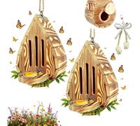 Teardrop Shaped Wooden Butterfly House, Butterfly House For Garden, Hanging Butterflys Habitat & Feeder with Rope, Outdoor Butterflys Shelter, with Puddler, for Balcony Yard Garden Decor (2pcs)