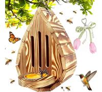 Teardrop Shaped Wooden Butterfly House,Hanging Butterfly Habitat & Feeder with Rope,Hanging Garden Ornaments For Yard, Weatherproof Natural Nesting Box For Yard, Patio, Balcony and Fence.