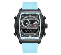 TEARTRACE Relojes para hombre, impermeable, analógico, digital, deportivo, cronógrafo, luminoso, de lujo, a la moda, informal, trabajo, multifuncional, azul, con alarma y calendario, Skyey