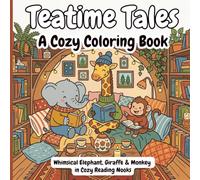 Teatime Tales: A Cozy Animal Coloring Book: Whimsical Elephant, Giraffe & Monkey in Cozy Reading Nooks