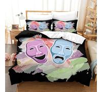 Teatro Comedia, Tragedia Máscaras Funda Nórdica 3D Impresión Funda De Edredón para Dormitorio con Cremallera Juego De Ropa De Cama Y Funda De Almohada Microfibra 3 Piezas Super King（260x220cm）
