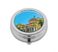 Teatro Massimo in Palermo Amazing Architecture with Palmeras Art History Photo Custom Round SilverBox Pocket 2.1" - 3 Compartimentos Box/Pastillero Bolsillo