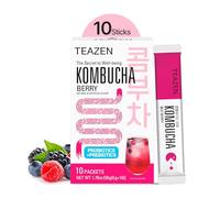 TEAZEN Berry Kombucha Tea, mezcla de bebida hidratante, sin azúcar, probióticos vivos y prebióticos, 10 barras, 1.7 onzas
