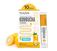 TEAZEN Citron Kombucha Tea, mezcla de bebida hidratante, sin azúcar, probióticos vivos y prebióticos, 10 barras, 1.7 onzas