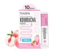 TEAZEN - Kombucha de Melocotón - Té Probiotico Instantáneo Fermentado - 10 Sobres - Sin Azúcar, Vegano, Bajo en Calorías - Bebida Coreana en Polvo con Prebióticos