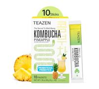 TEAZEN - Kombucha de Piña - Té Probiotico Instantáneo Fermentado - 10 Sobres - Sin Azúcar, Vegano, Bajo en Calorías - Bebida Coreana Tropical en Polvo con Prebióticos