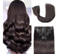 Tebelove Extensiones de cabello humano real con broches, 105 g, extensiones de cabello humano Remy 100 % brasileño para mujer, 8 piezas por juego con 18 clips de doble trama (20 pulgadas, #2 marrón